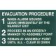 Livingstone Bronson Printed Sign 'Evacuation Procedures', 300 x 450 mm, Metal, Each